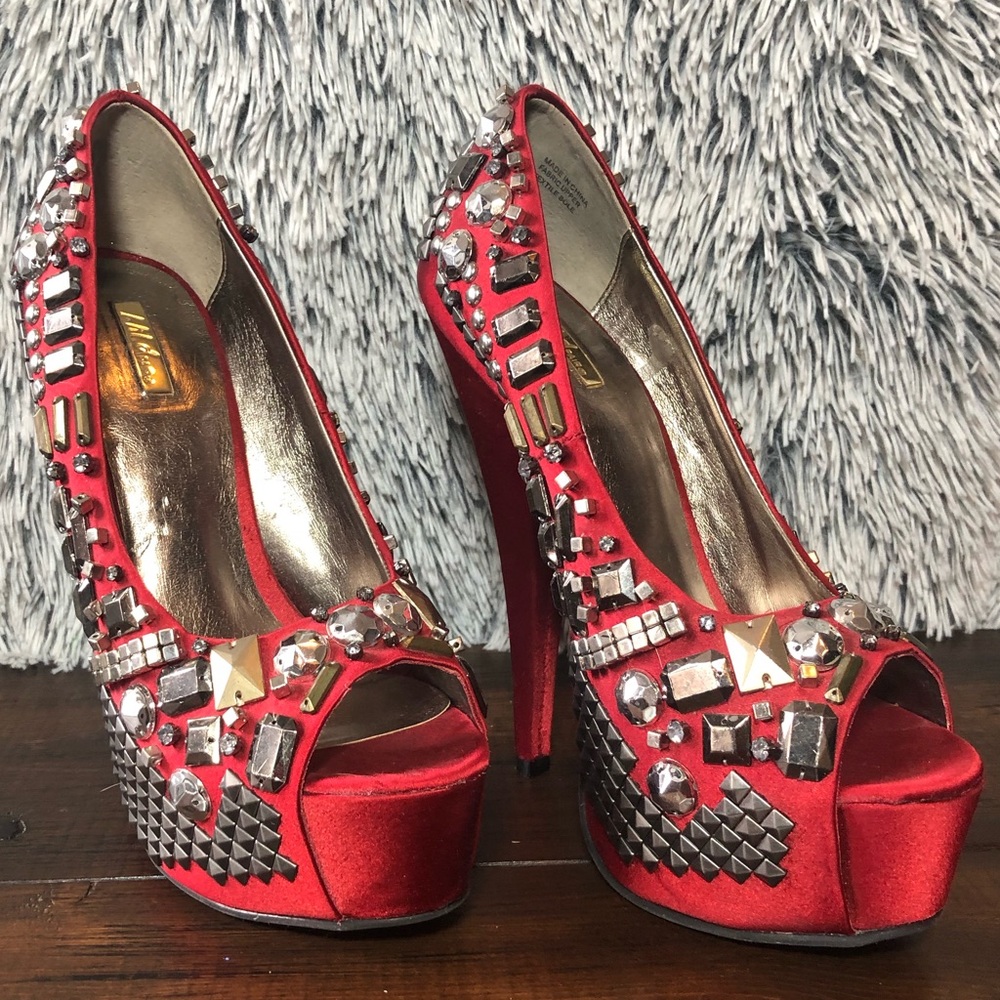 Wild Pair - Red Gemstone Glamm WP Platform Pumps